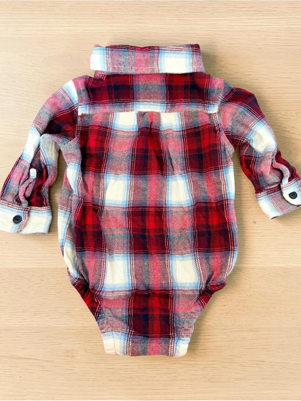 Baby GAP Pendleton Red/White/Blue Plaid Flannel Button-Up Baby Onesie 6-12 mo